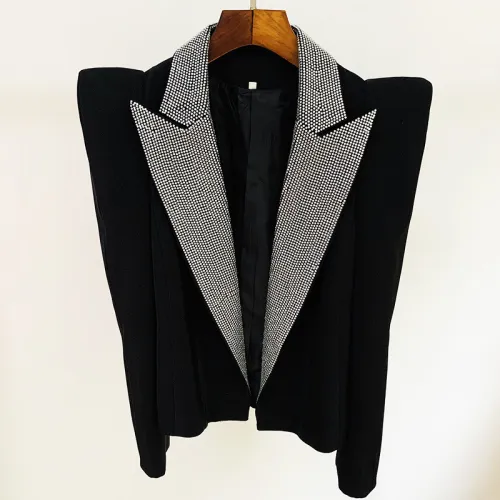 Jacket fashion personality, peak shoulder silhouette, rhinestone collar, suit jacket