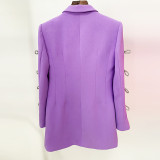 Design inspired sleeve hollow out diamond studded bow pearl suit skirt