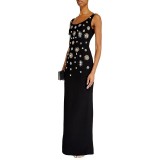 Nail studded diamond elastic vest long dress long skirt formal dress