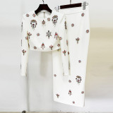Heavy industry nail bead inlaid diamond short top long skirt set two-piece set