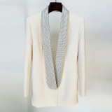 Backless hot pressed diamond green fruit collar long suit jacket skirt
