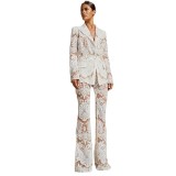 Embroidered sequin suit jacket, long pants set, two-piece set