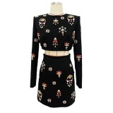 Nail bead studded diamond short top half skirt set two-piece set