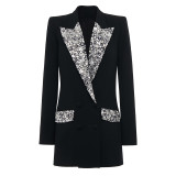 Handmade gorgeous nail bead inlaid diamond slim fit mid length suit jacket