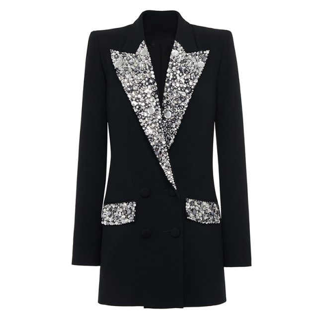 Handmade gorgeous nail bead inlaid diamond slim fit mid length suit jacket
