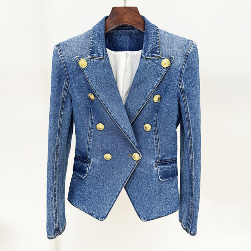 Slim fit double breasted washed denim suit jacket jacket