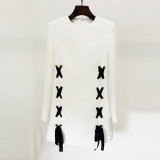 Ribbon tied rope casual round neck long sleeved dress