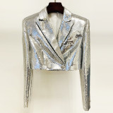 Shiny sequin short suit half skirt set, two-piece set