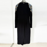 Heavy industry nail bead studded diamond long sleeved mid length dress