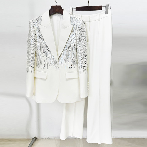 Nail bead embroidery sequin suit long pants set two-piece set