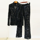 Embroidered sequin suit jacket, long pants set, two-piece set