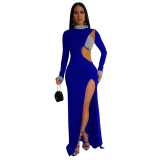 CY901237 Fashion Solid Color Hot Diamond Long Sleeve High slit Dress for Women