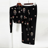 Heavy industry nail bead inlaid diamond short top long skirt set two-piece set