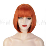 Wig buckle, bangs, short straight hair, synthetic fiber