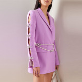 Design inspired sleeve hollow out diamond studded bow pearl suit skirt