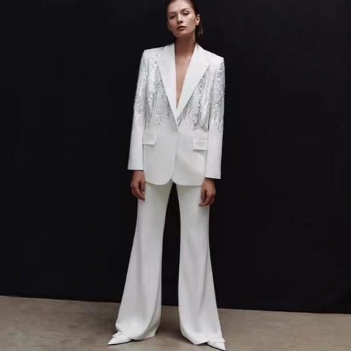 Nail bead embroidery sequin suit long pants set two-piece set
