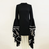 Exaggerated temperament design, big lotus leaf sleeve dress, small dress