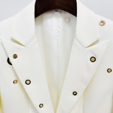 New Heavy Industry Metal Hole One Button Suit Coat, Pants Set, Two Pieces