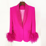 Luxurious ostrich feather real feather rhinestone green fruit collar suit jacket
