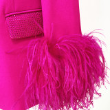Luxurious ostrich feather real feather rhinestone green fruit collar suit jacket