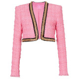 Chain decoration short coarse tweed jacket jacket