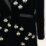 Tailored bee heavy industry diamond studded pearl velvet suit jacket