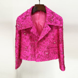 Fashion Rose Pink Series Jacquard Heavy duty Nail Bead Short sleeved Dress