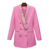 Coat skirt fashionable lion button satin green fruit collar suit dress