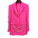 Design inspired sleeve hollow out diamond studded bow pearl suit skirt
