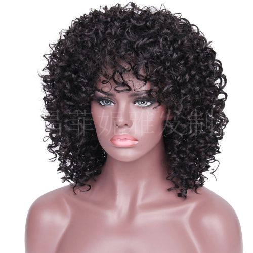 Black short curly hair fluffy small curly hair synthetic wig cover