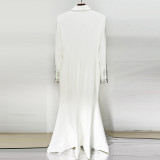 Nail studded diamond suit collar dress, long skirt dress, fishtail skirt