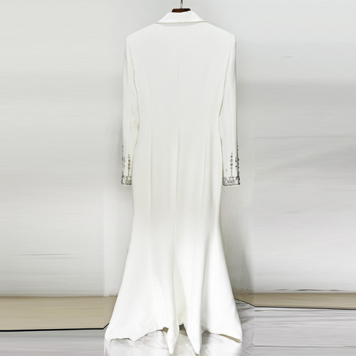 Nail studded diamond suit collar dress, long skirt dress, fishtail skirt