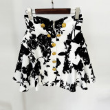 Tulip Waist, Rose Metal Buckle Printed Short Skirt, Half Skirt