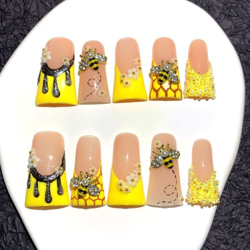 10pcs 3CM long duckbill armor hand-painted bee flower fluorescent yellow