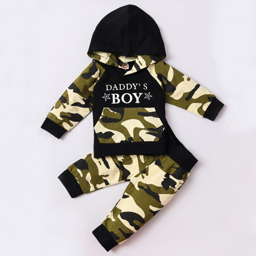 Boy Scout Green Camouflage Hoodie Pants Two Piece Set