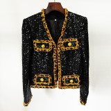 Heavy industry sequin chain short jacket cardigan jacket