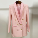 Coat skirt fashionable lion button satin green fruit collar suit dress