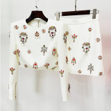 Nail bead studded diamond short top half skirt set two-piece set
