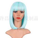 Wig buckle, bangs, short straight hair, synthetic fiber