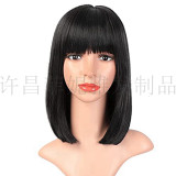 Wig buckle, bangs, short straight hair, synthetic fiber