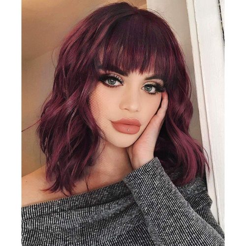 Wig, wine red short curly hair wig