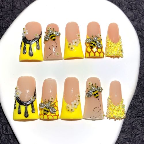 10pcs 3CM long duckbill armor hand-painted bee flower fluorescent yellow