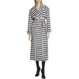 Black and white diamond grid diamond grid belt long windbreaker jacket