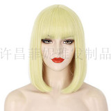 Wig buckle, bangs, short straight hair, synthetic fiber