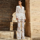 Embroidered sequin suit jacket, long pants set, two-piece set