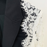 Fashionable slim fit one button contrasting lace patchwork suit jacket