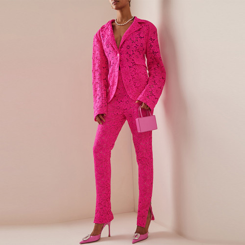 Two piece slim fit water-soluble lace suit leggings set