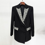 Handmade gorgeous nail bead inlaid diamond slim fit mid length suit jacket