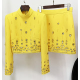 Nail bead studded diamond short top half skirt set two-piece set