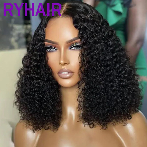 Double Drawn Human Hair Curly Bob Wig